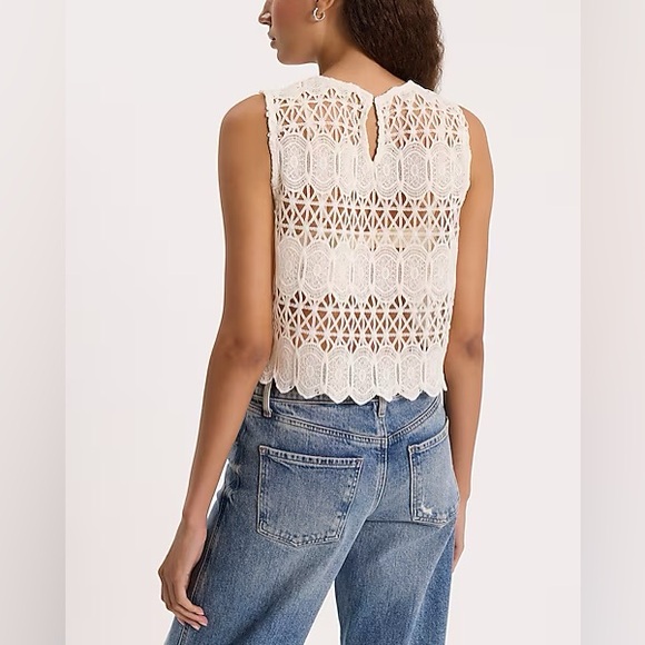Lace Open Stitch Crew Neck Cropped Tank - Picture 4 of 6